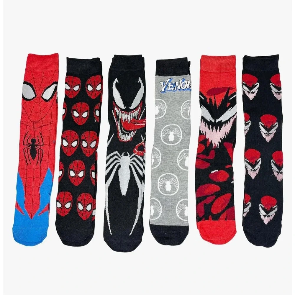 6 pair MARVEL COMICS Spiderman Hyp Venmo Carnage CREW SOCKS Athletic